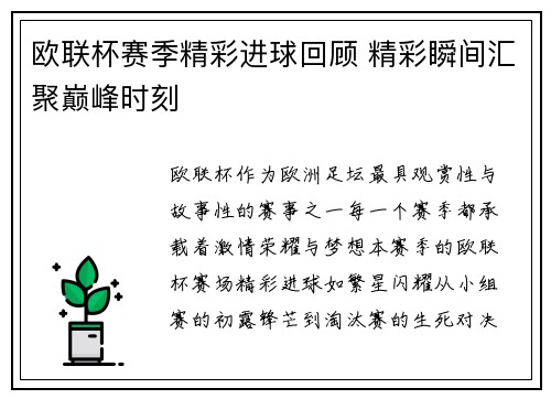 欧联杯赛季精彩进球回顾 精彩瞬间汇聚巅峰时刻